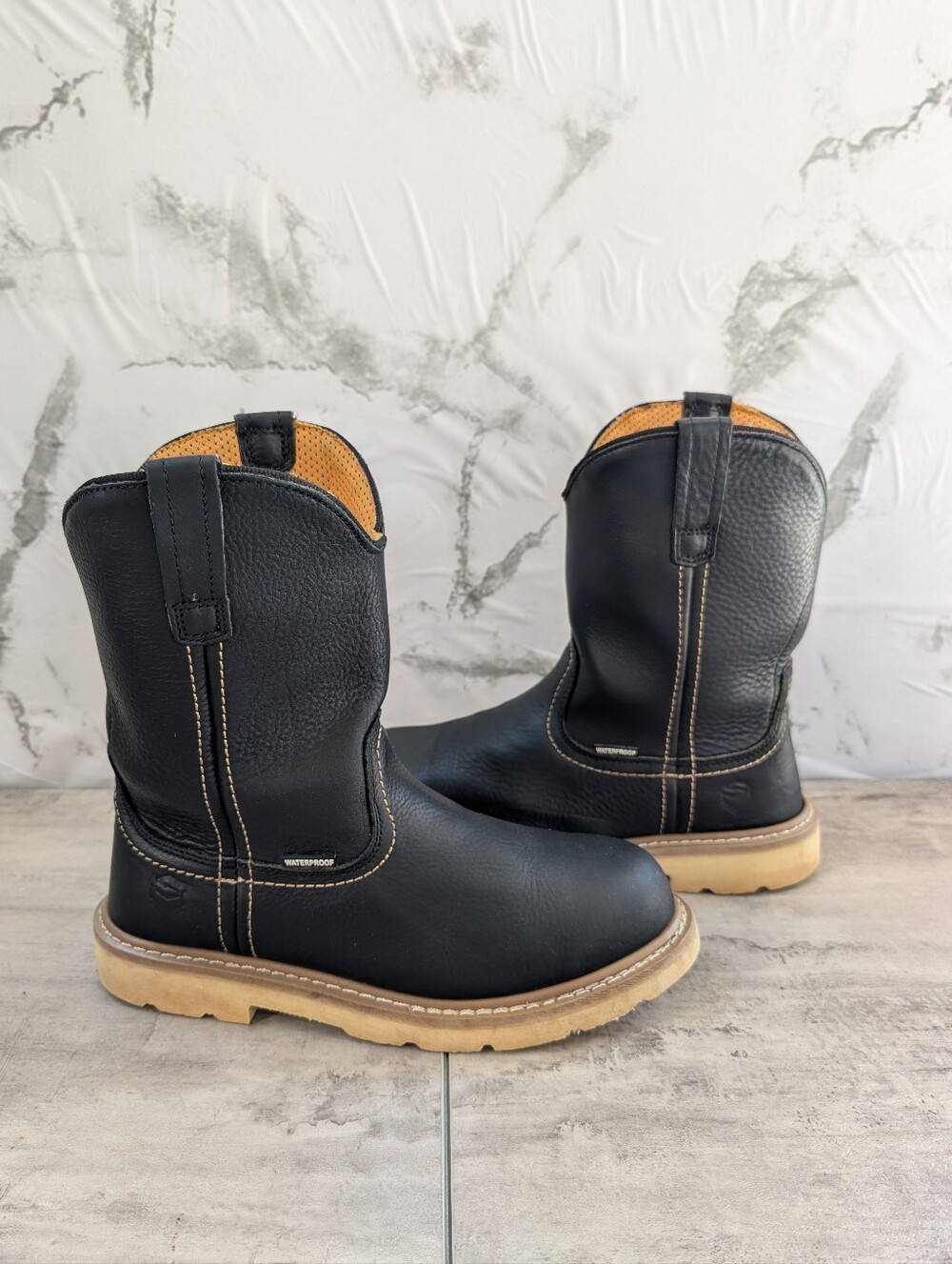 Sureway Waterproof Wellington Black Leather Steel Toe Pull On Mens Work Boots 10